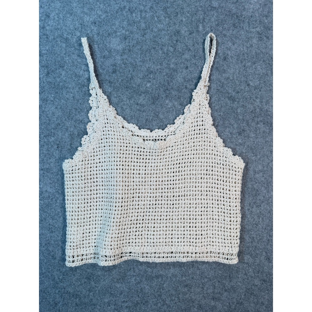 Adora Boho Crochet Crop Top Cream Sleeveless Camisole Neutral Scalloped Trim